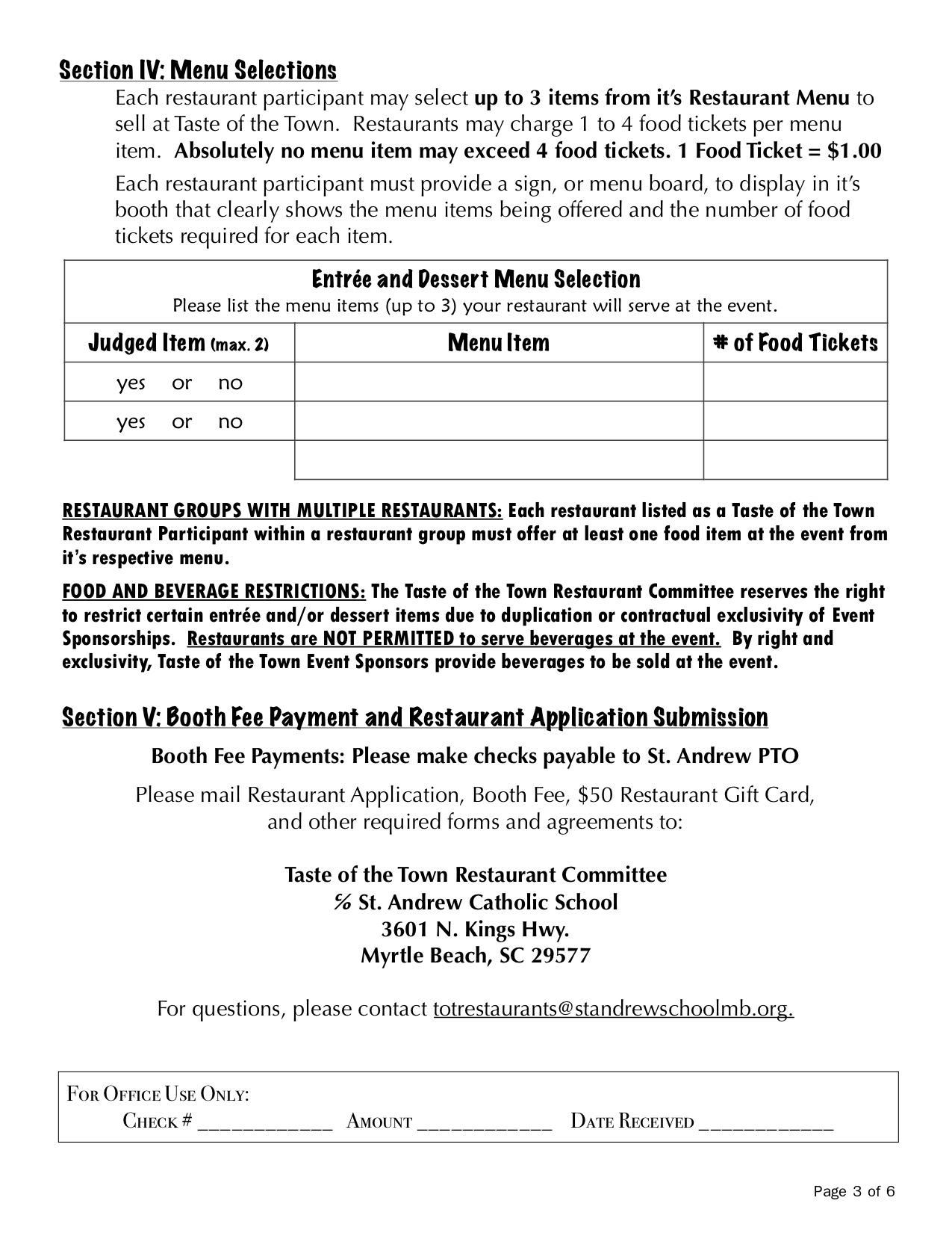 2018 application st andrew catholic school taste of the town restaurant application
